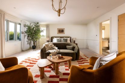 A super-king-size bedroom at The Meadow Retreat, Cornwall