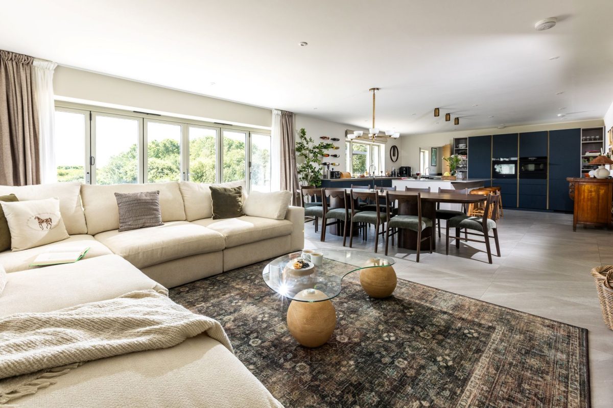 The open plan living space at The Meadow Retreat, Cornwall