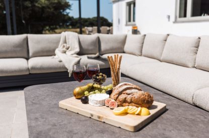 Outdoor seating area at The Meadow Retreat, Cornwall