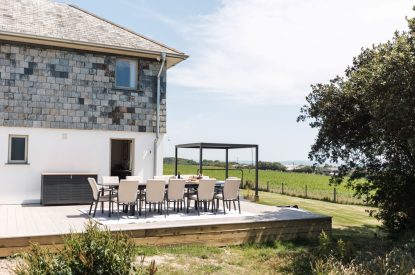 The decking at The Meadow Retreat, Cornwall