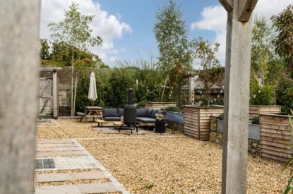 Outdoor seating area at The Foaling Box at Lanhill, Wiltshire