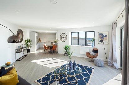 Open plan living space at Reefside, Devon