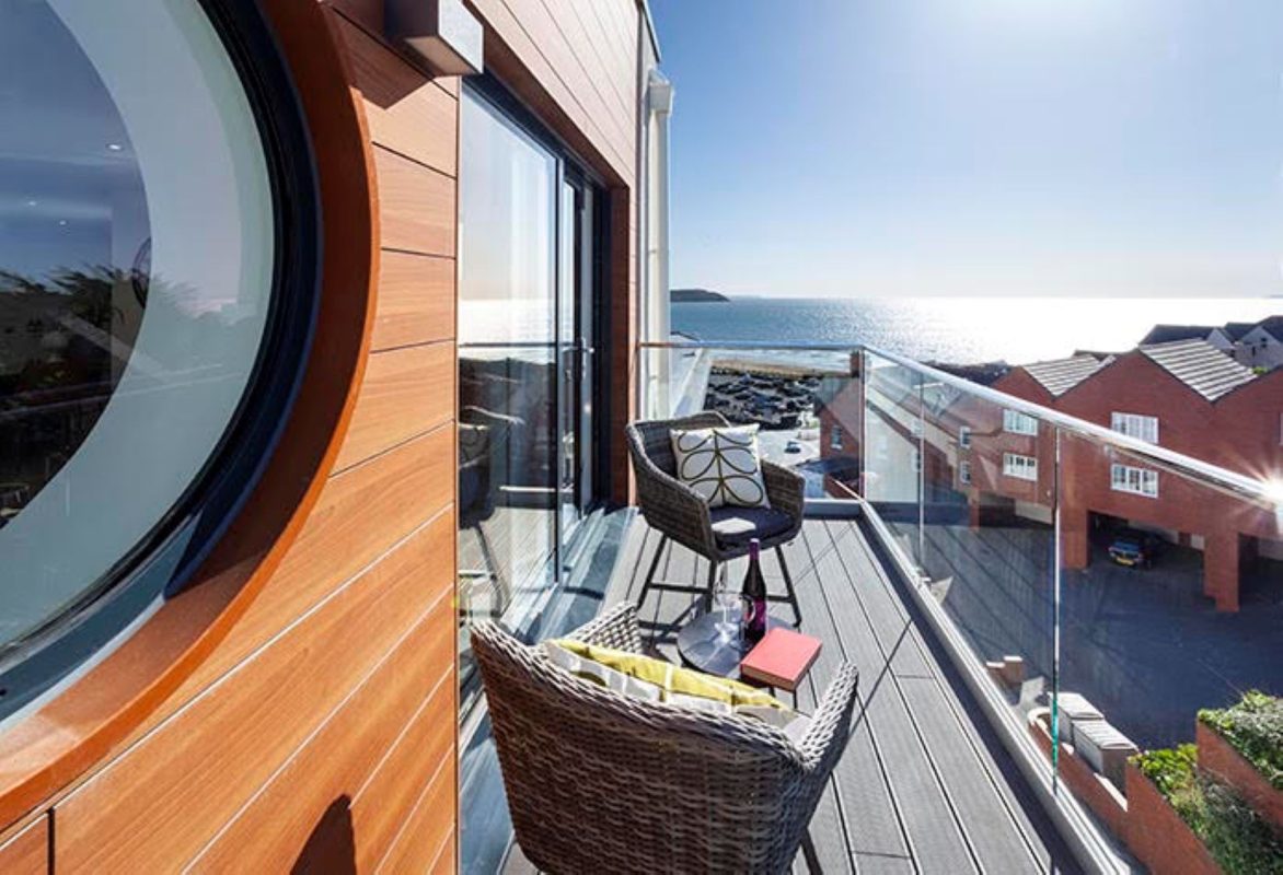 Sea views from the balcony at Reefside, Devon