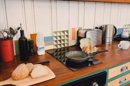 The kitchen at Poppy's Cabin, Leicestershire