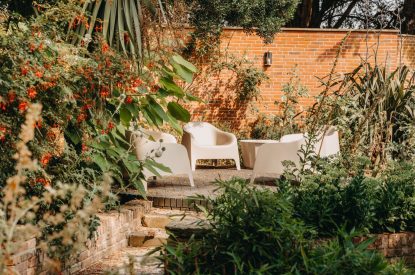 Outdoor seating at Stoke Hall, Nottinghamshire