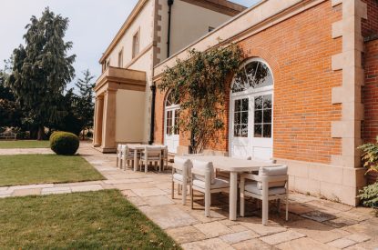 Outdoor dining area at Stoke Hall, Nottinghamshire