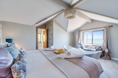 The super-king size bedroom at Lightkeepers Cottage, Cornwall