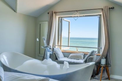 The freestanding bath at Lightkeepers Cottage, Cornwall