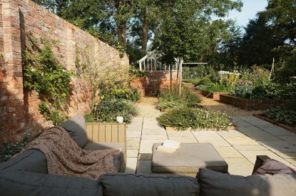 Outdoor seating on the terrace at Fox Hallow, Cheshire