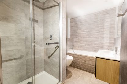 An en-suite bathroom at Mount's Bay House, Cornwall