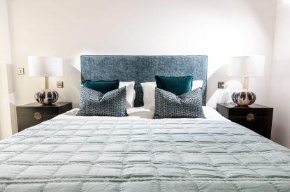 A king-size bedroom at Mount's Bay House, Cornwall