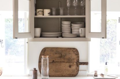 The kitchen cupboards at Rambling Rose Cottage, Cotswolds