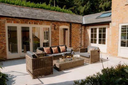 Outdoor seating area at Cheshire Manor, Bickerton