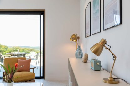 The living area at Woodlark, Devon