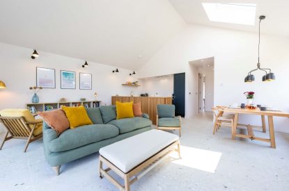 The living area at Woodlark, Devon