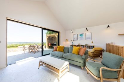 The lounge space at Woodlark, Devon