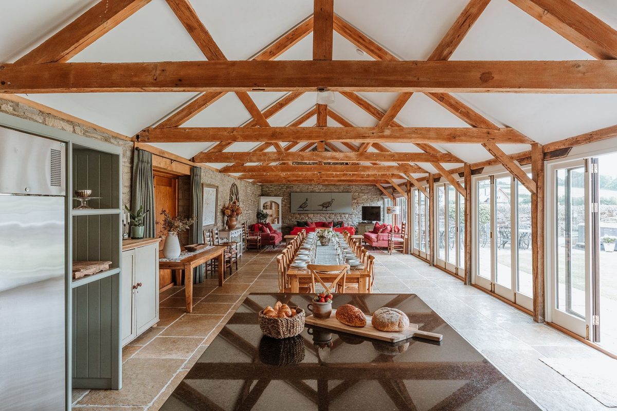 The open plan living space at The Mill Courtyard, Herefordshire
