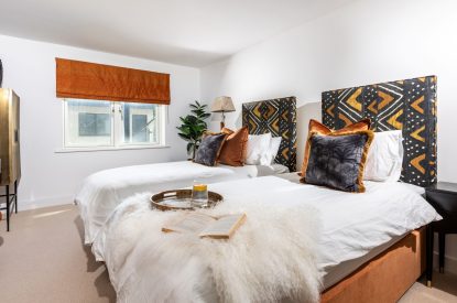 A twin bedroom at Mount's Bay House, Cornwall