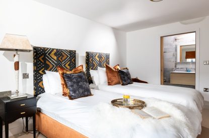 A twin bedroom at Mount's Bay House, Cornwall