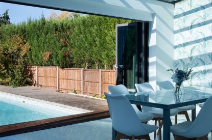 View to the swimming pool at Galley House, Hertfordshire